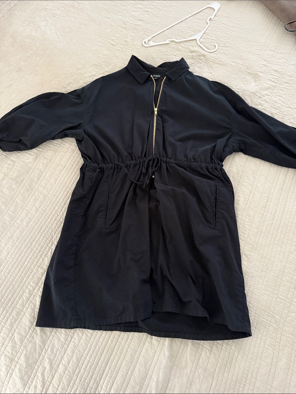 J. Crew Navy Zip-Front Drawcord Shirt Mini Dress